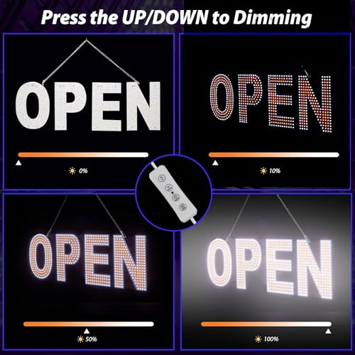 Image of Open Sign for Business, 30 inchx10 inch Dimmable Large LED Open Signs with Hanging Installation for Cafes Store Restaurant Office Bar Pubs Hotel Salon (Warm White)