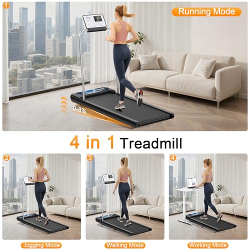 Image of Walking Treadmill Pad with 8% Incline, Portable Walking Treadmill Under Desk with Handle Bar 2.5HP for Home and Office 265Lbs Weight Capacity with LED Display APP