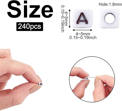 Miniatura 2 de 240 cuentas de acrílico opaco con forma de cubo de letras A, de plástico blanco, cuentas cuadradas sueltas del alfabeto de 0.157-0.197 in para