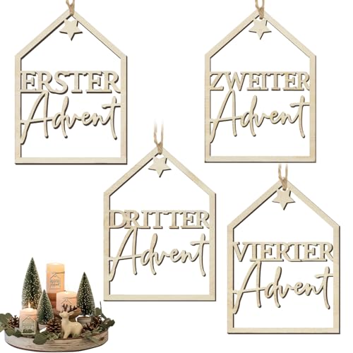 BETESSIN Adventskranz Zahlen 1-4 - 4er Set Holzzahlen Anhänger für...
