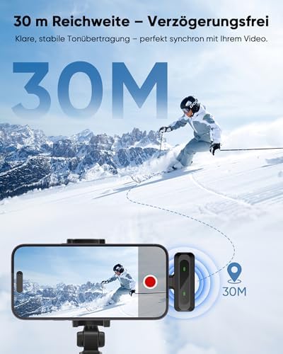 Kabelloses Lavalier Mikrofon für iPhone, iPad & Android – 2er Set Mini Mikrofone mit LED-Anzeige, Geräuschunterdrückung, Plug & Play Ansteckmikrofon für Videoaufnahme, TikTok & Podcast - View 4