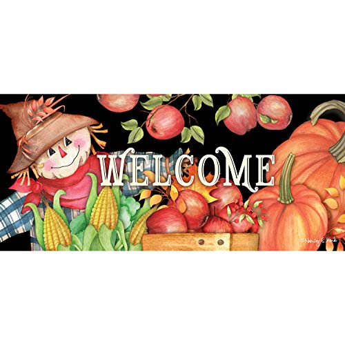 Evergreen Flag Sassafras Harvest Scarecrow Interchangeable Entrance Doormat | Indoor and Outdoor | 22-inches x 10-inches | Non-Slip Backing | All-Season | Low Profile | Home Decor