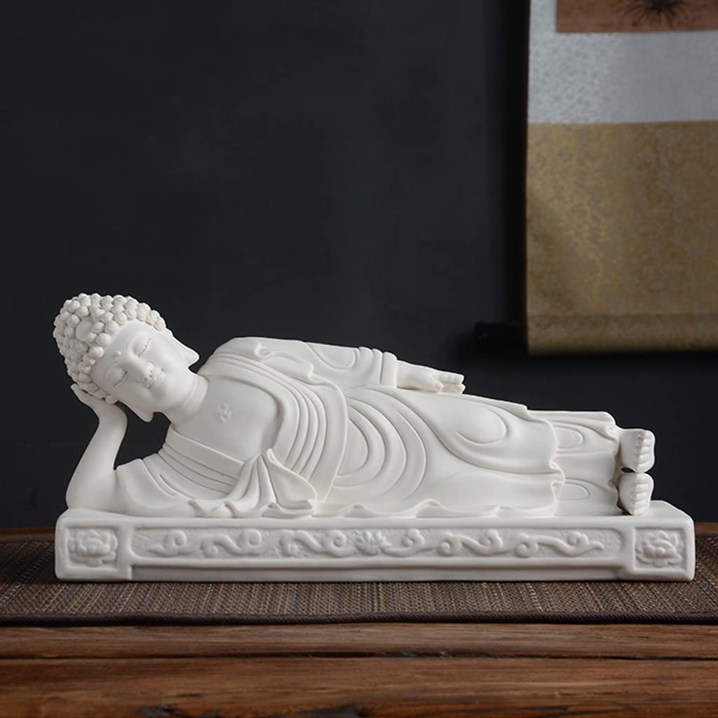 keramische Statue, Liegender, 13 Zoll großer schlafender Buddha aus weißer Keramik – ruhige Buddha-Figur und Skulptur for Feng Shui-Heimdekoration als Heimdekoration