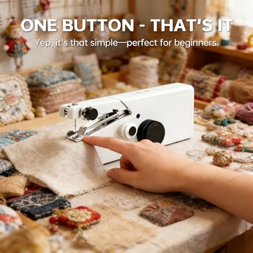 Image of Handheld Sewing Machine For Beginners, Mini Sewing Machine Portable, Easy To Use & Includes Sewing Kit, DIY Projects at Home or on the Go, Sewing Machine for Adults and Beginners.White