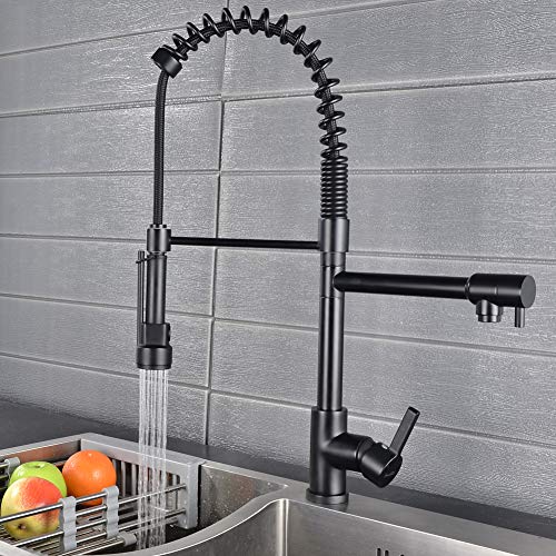 SHAMANDA Commercial Pre-Rinse Kitchen Faucet, High Arc Kitchen Sink Faucet with Pull-Out Spring Spout and Pot Filler, Matte Black, L40001-7 - Thumbnail 5