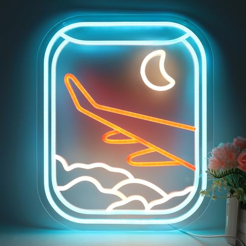 Image of Airplane Window View Neon Sign LED Neon Lights for Wall Decor, Bedroom, Living Room, Game Room, Party Decoration, Travel Theme Neon Light Sign for Home, Bar, Dorm, and Gift Ideas