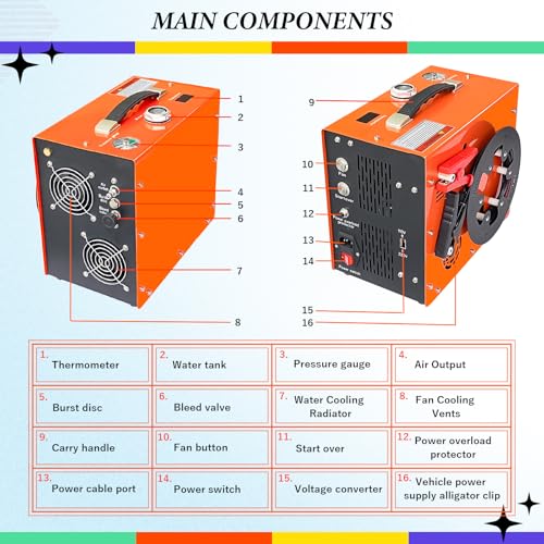 Image of PCP Air Compressor 350W Powerful Motor 4500Psi /5800psi /400bar Water and Fan Cooling 12V /110V Auto-Stop PCP Air Rifle built-in power supply