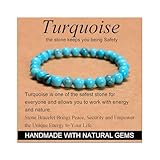 MASSIVE BEADS Turquoise - Safety - Handmade Handmade Yoga Stretch Elastic Bracelet Natural Stone Crystal Healing Power Energy Gifts for Unisex Adult 6mm