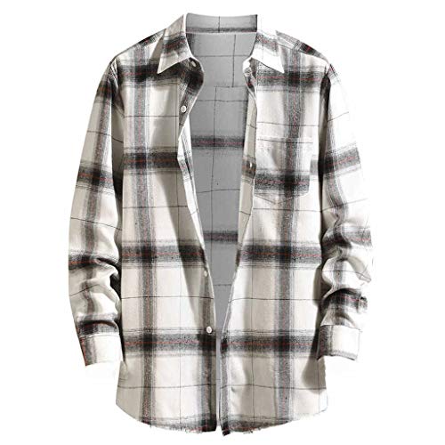 FORUU Men's Plaid Shirts Plus Size,2020 Autumn New Long Sleeve Trendy Casual Fashion Loose Lapel Shirts Sweayshirts Tops Lightweight Coat Party Club Boyfriend Gift Under 10 Dollars