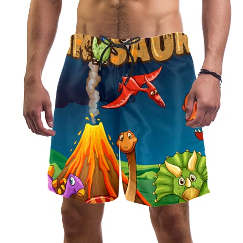 Short de bain pour homme avec doublure en maille imprimé Volcano Dinosaur