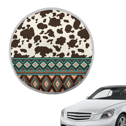 Image of Aztec Cow Print Steering Wheel Cover Sunshade Auto Interior Protector Easy Installation Steering Wheel Cover Sun Shade for UV Protection Universal Vehicle Accessories