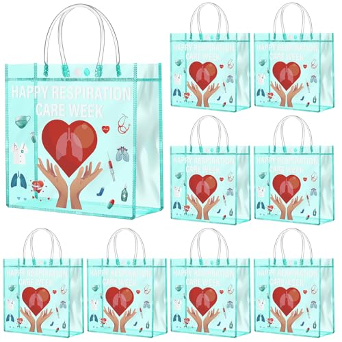 FunooFuno 20 Pcs Respiratory Care Week Appreciation Gift Bags with Handles Respiratory Therapist Clear PVC Bags RT Appreciation Reusable Plastic Gifts for Social Worker Volunteer Doctor Nurse Coworker