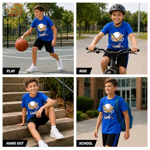 Image of Pro Athlete Active Boys Short Sets - 2 Piece Performance Crewneck Short Sleeve T-Shirt and Shorts Boys Athletic Sets (8-16)