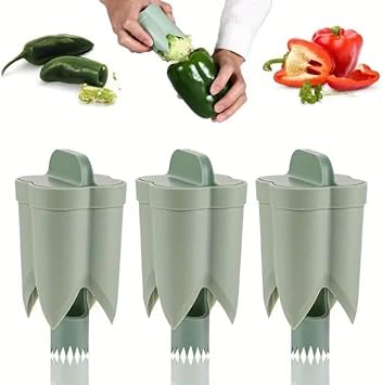 Pepper Seed Corer Remover, 2 in 1 Fruit Bell Pepper Cutter Quickly Cutting and Deseeding Bell Pepper Corer Tool for Vegetables Kitchen Gadget Home Camping 3, Green