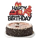 YUINYO Fireman Cake Topper Fire Hydrant Truck Firefighter Helmet Alarm Engine Themed for Kids Boy Girl Happy Birthday Party Cake Decoration