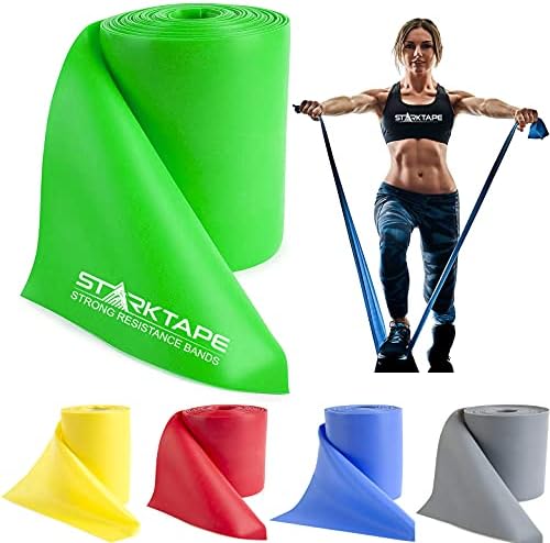 Starktape Resistance Bands 25 Yard Professional Bulk Latex Free Elastic Exercise Fitness Workout Band for Upper Lower Body, Physical Therapy, Pilates, Rehab Yoga Pilates Training. Medium Green