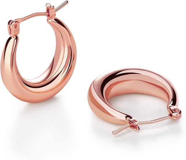 LILIE&WHITE Chunky Rose Gold Hoop Earrings for Women Cute Fashion Hypoallergenic earrings Minimalist Jewelry Gift