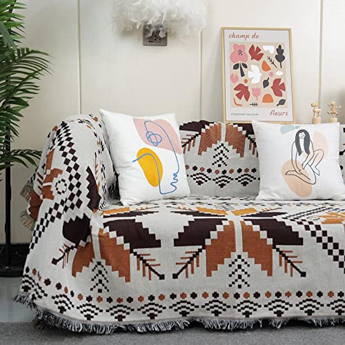 Queenshin Boho Orange Maple Leaf Tassels Knitted Fluffy Throw Blanket Mat Tapestry, 290 Gsm Soft Bohemian Snuggle Blanket For Bed Couch Sofa Living Room, 50 * 70 Inch #TOP4