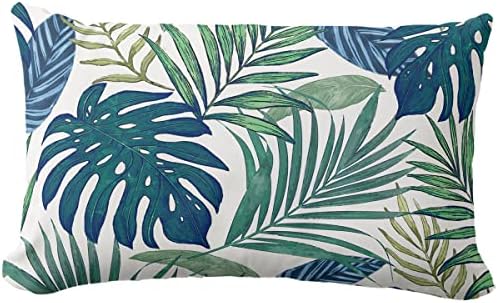 Modern Tropical Palm Leaves Outdoor Pillow Covers 16 x 16inches Square Decorative Pillow Case for Sofa Couch Bed (Pillow Insert Not Include)