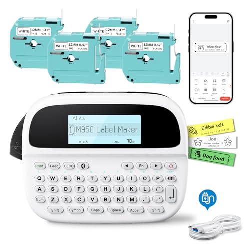 Label Maker Machine with 4 Tapes, M950 Rechargeable Backlit Portable...