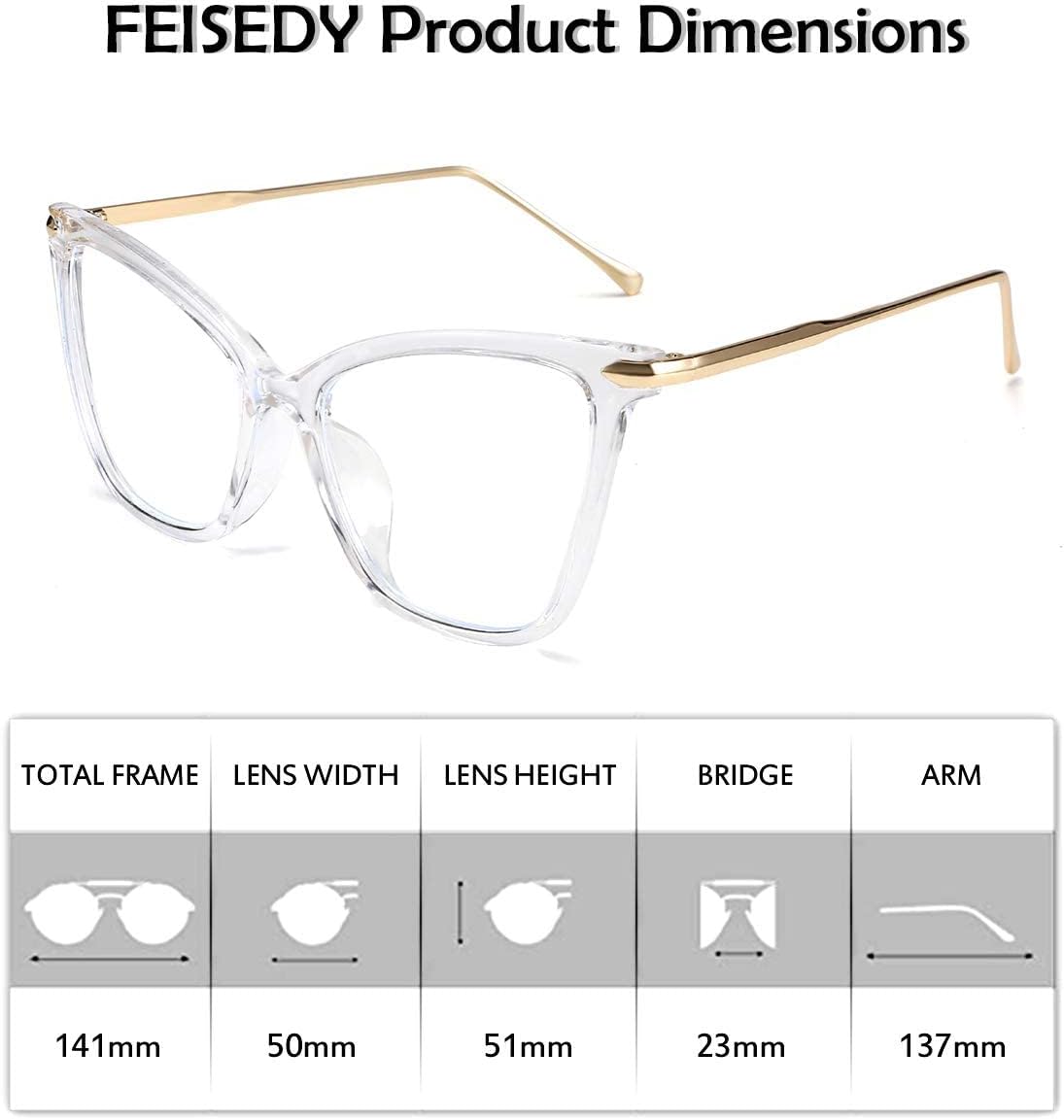 FEISEDY Oversized Cat Eye Glasses Frame Blue Light Blocking Eyewear for Women B2589 - Image 6