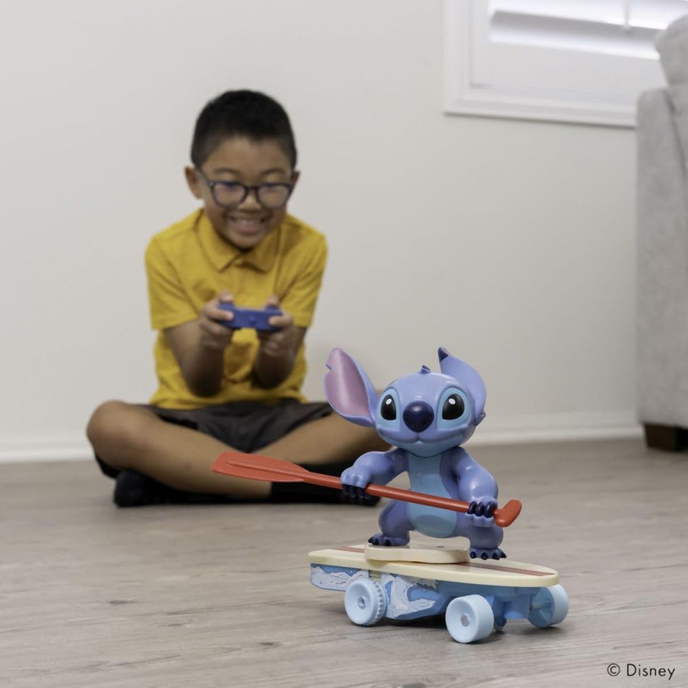 Jada - Disney Stitch Surfer Radiocontrolado - Personaje Gira 360° - Se Levanta Solo - Producto Oficial - A Partir de 3 Años