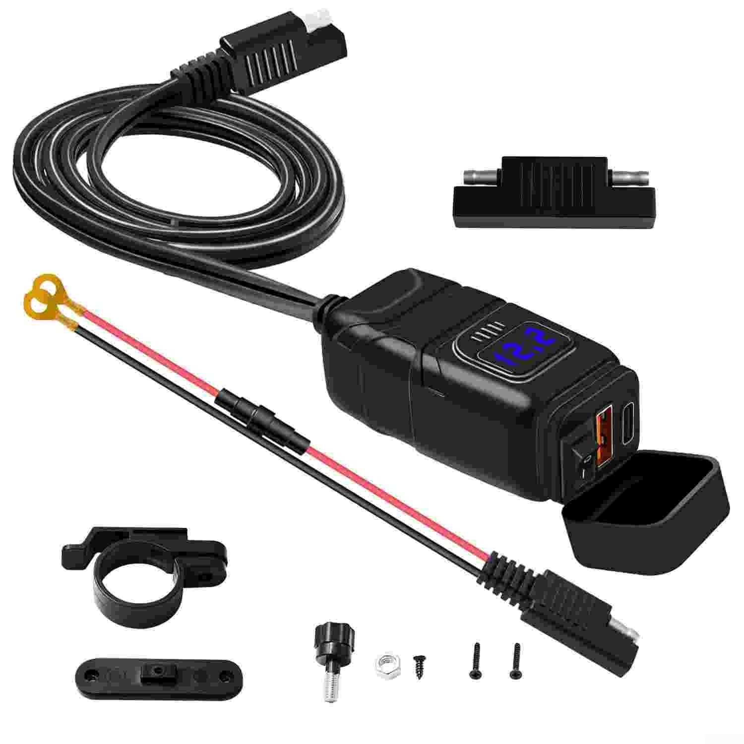 Ładowarka motocyklowa USB wodoodporna IP66 z szybkim ładowaniem PD3.0 do qc3.0 Gniazdo kierownicy 12 V-24 V do smartfona GPS (niebieski)