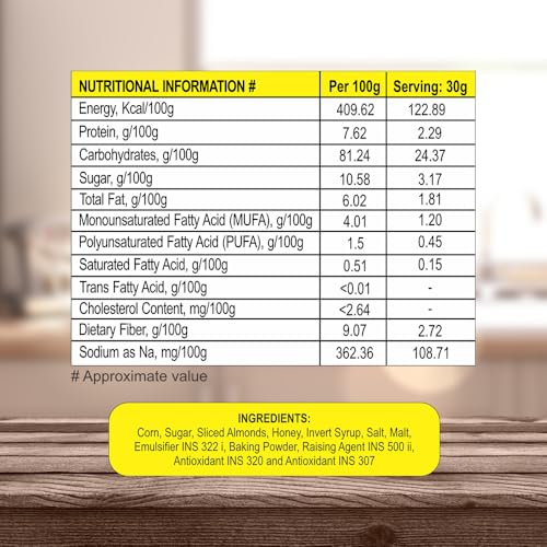 Image of 8:00 AM Corn Flakes Honey & Almond 300 Gram (Pack Of 3), No Cholesterol, Trans Fat, Artificial Additives, Source Of Fiber, Iron & Calcium, Crunchy & Nutritious Whole Grain Breakfast Cereal