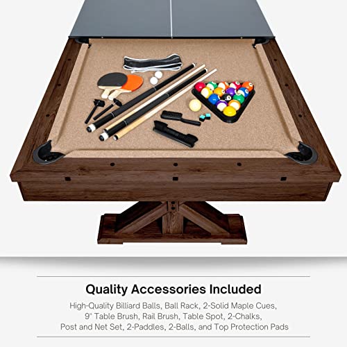 Freetime Fun 7-Ft Espresso Rockford 3 In 1 Pool Table Dining Table Combo With Table Tennis Table, Upgraded Multi Game Table Accessories Included #TOP7