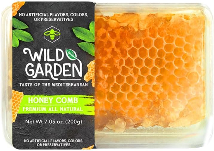 Wild Garden 100% RAW Pure Bee Honeycomb 7.05 Oz - No Additives, No Preservatives, Fresh From The Mountains