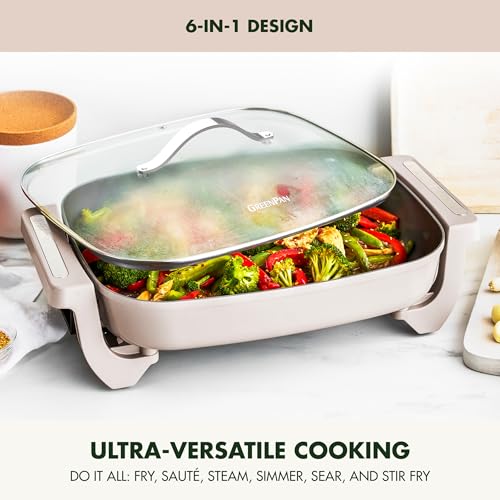 GreenPan Padella elettrica avanzata da 30,5 x 38,1 cm con coperchio, capacità 7 QT per pasti in famiglia, rivestimento in ceramica antiaderente senza PFA, friggere, soffriggere, soffriggere, cuocere a - immagine 5