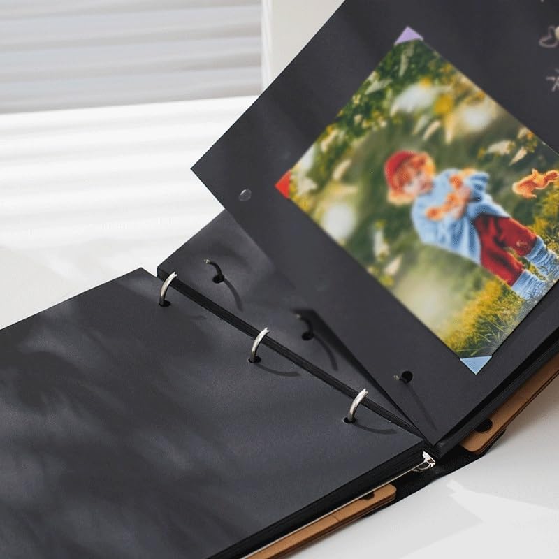 Travel Growth Commemorative Book ﻿ Creative Commemorative Loose Leaf Album Self Adhesive Wooden Album Applicable to photos, receipts, star cards, etc(Style2)