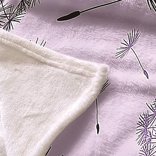 Daesar Queen Bed Throw Blanket, Flannel Blanket Living Room Plants Theme Dandelion Pattern Blankets Light Purple, 70X94 Inch #TOP4
