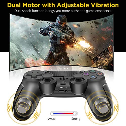 Wireless Controller for PS4, Gamepad Remote Pro Controller for Playstation 4/Pro/Slim with Motion Motors and Audio Function, NOT OEM, Black