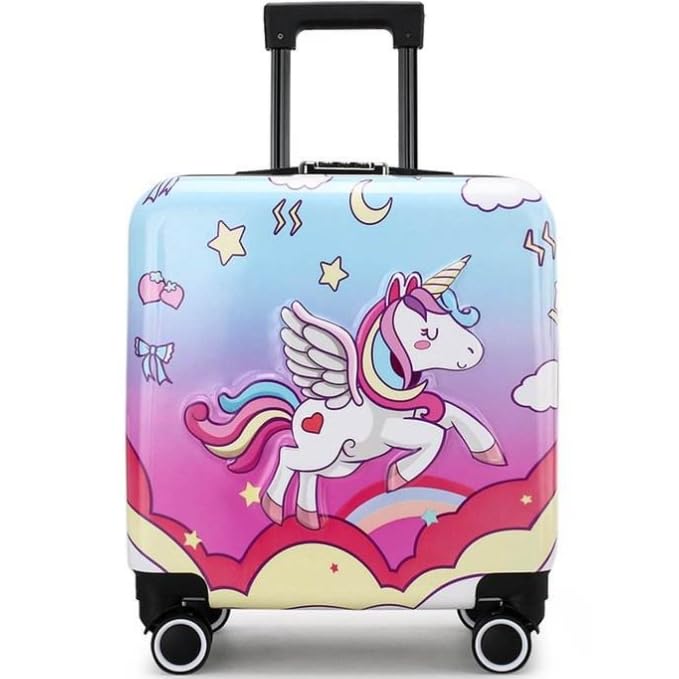 Image of Toy Imagine 18 Inch trolley bag for girls Kids Luggage Trolley Hard Polycarbonate Suitcase Cabin with Spinner Wheels Retractable Handle Lightweight travel bag for kids girls unicorn trolley bag(46 cm)