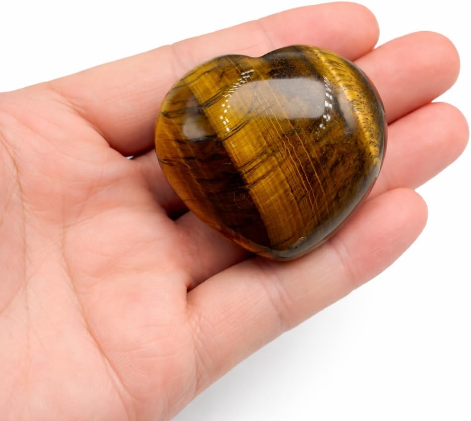 Tiger’s Eye Heart Worry Stone Healing Crystal, 1.57 Inch Polished Palm Stone for Meditation, Mindfulness & Anxiety Relief - Image 2