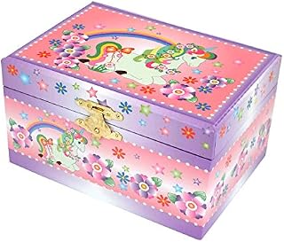 Girls Unicorn Jewellery Box Pink Musical with Flower & Rainbow Design