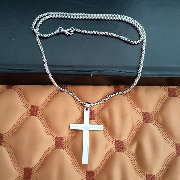 Image of Cross Necklace for Men Anti Silver Cross Pendant with Neck Chain | Christian Holy Cross Necklace Pendant for Boys