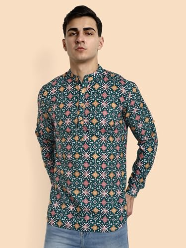 Image of Vardha Men's Cotton Printed Short Kurta with Comfortable Fit and Simple Style and Regular Look | Kurta for Men