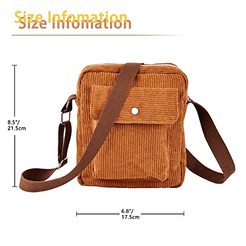 Corduroy Crossbody Bag Corduroy Tote Bag Casual Shoulder Handbags Purse Crossbody With Zipper Pocket For Women Girls（Brown） #TOP6