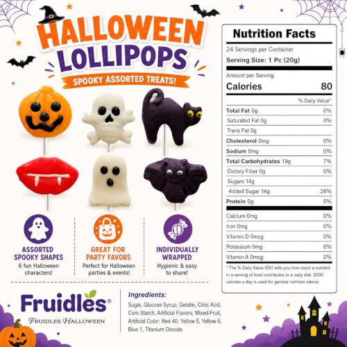 Fruidles 12-Count Halloween Lollipop Suckers Candy, Spooky Candies, Great for Halloween Goody Bag Fillers, for Trick or Treating Individually Wrapped 20-Gram Pops (12-Pack) - image 2