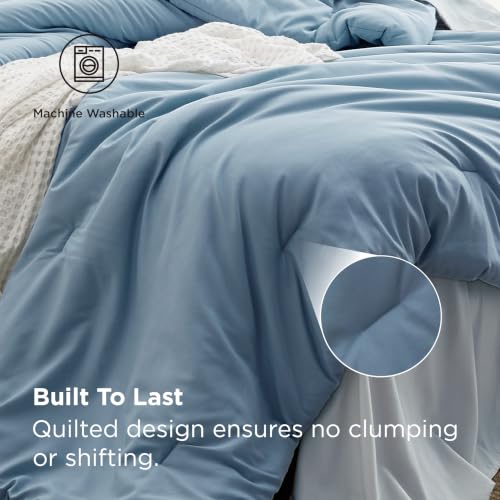 Image of Bedsure Twin XL Comforter Set for College Dorm- Extra Long 5 Pieces Grayish Blue Twin XL Bedding Set for All Seasons, Boho Contrasting Design Bed in a Bag with Comforter, Sheets, Pillowcase & Sham