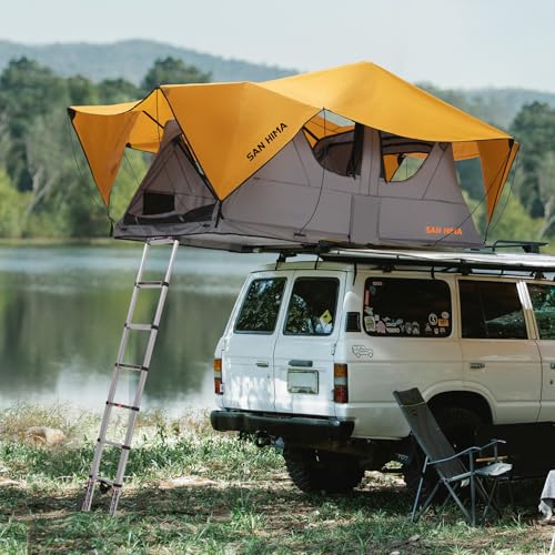 SanHima Rooftop Tent Soft Shell - Alpine Overland Aluminium Roof Top Tent w/Soft Cover, 360° Skyview Windows, 81.4LBS Lightweight Roof Tent for Car SUV Truck Camping, 2-3 People Tent