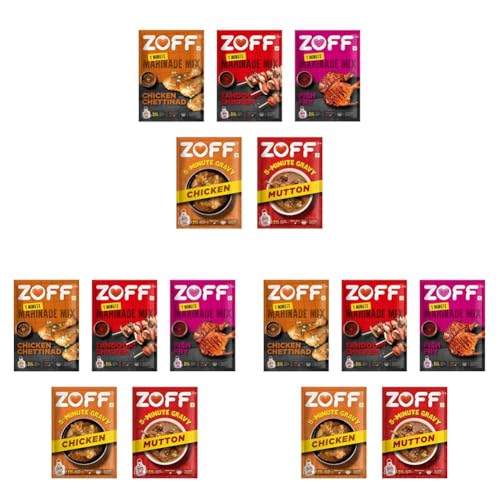 Image of ZOFF Non-Veg Gravy & Marinade Combo - Chettinad, Tandoori Chicken, Fish Fry (25g each), Chicken & Mutton Gravy (90g each) - 255g | Ready-to-Cook Indian Meal Kit (Pack of 3)