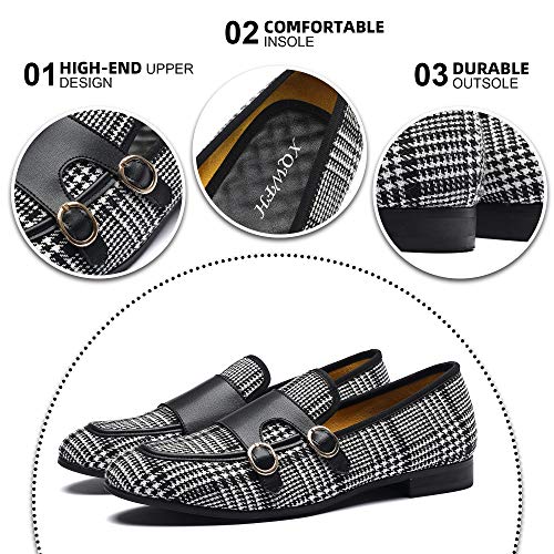 Mens Casual Classic Plaid Loafer with Gold Buckle Penny Slip-On Wedding Party Prom Shoes3