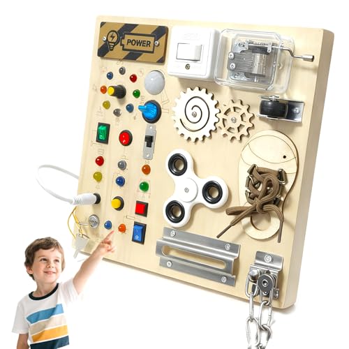 Busy Board Montessori Toy for 1-4 Years Old Ideal Gift for 1+ Year Old Children Wooden Toddler Sensory Travel Toy (Busy Board Plus V3)