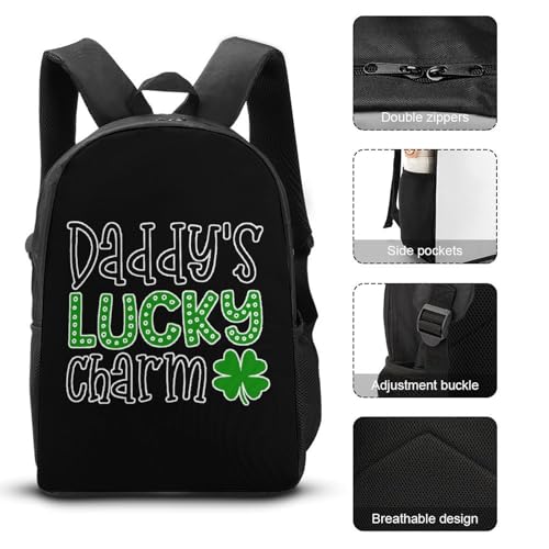 Daddy'S Lucky Charm Classic Backpack Lunch Bag Pencil Case 3 Piece Set Travel Daypack3