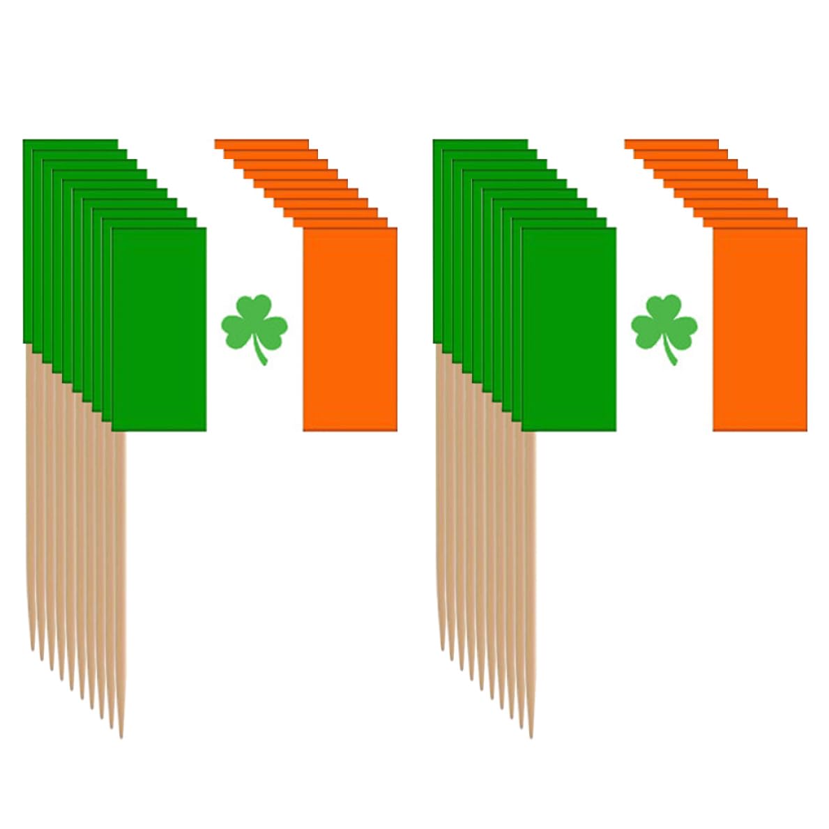 Hperu Irish Flag Toothpick Shamrock Cake Topper Cocktail Stick Flag for Cake Decor 100Pcs - Irish Topper Cocktail Stick