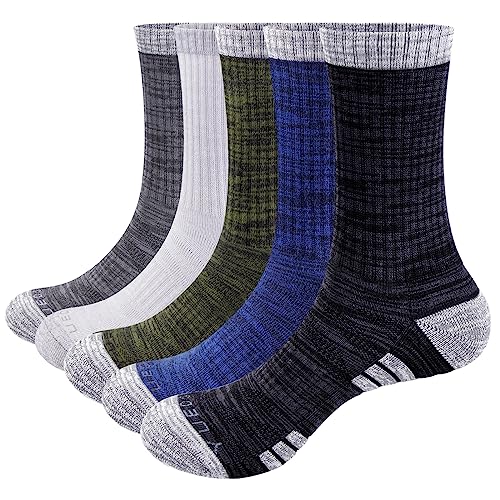 YUEDGE 5 Paires Homme Chaussettes de Randonnee Gris clair/Gris moyen/Gris foncé/Bleu foncé/Vert olive XL