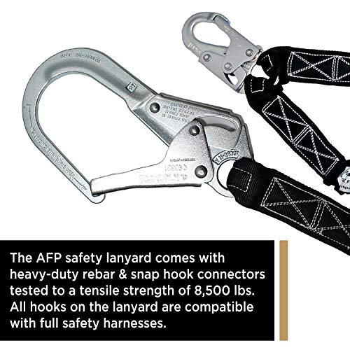 Afp 6Ft Double Leg Internal Shock Absorbing Safety Fall Protection Lanyard With Dual Pelican Rebar & Snap Hook |Heavy-Duty Webbing | Osha & Ansi Rated (Steel) #TOP4